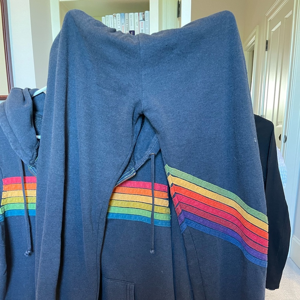Navy blue rainbow Aviator nation set. Medium top, small bottoms. Rarely worn